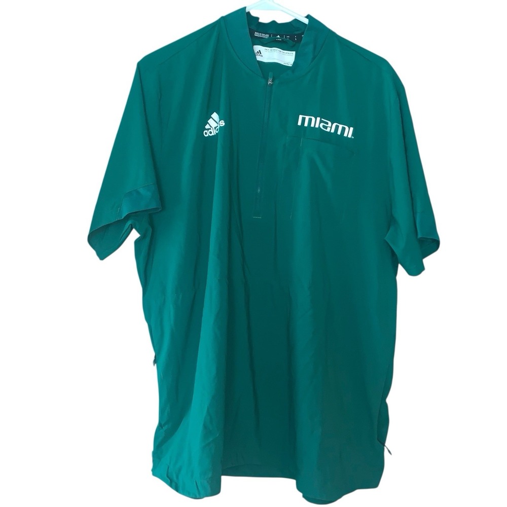 Adidas Miami Windbreaker Jacket Mens L Green  1/4 Zip Pullover Aeroready Nice‎
